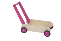 Afbeeldingen van Leren loopwagen- roze Blokkenduwwagen hout 40x 30 cm Van Dijk Toys