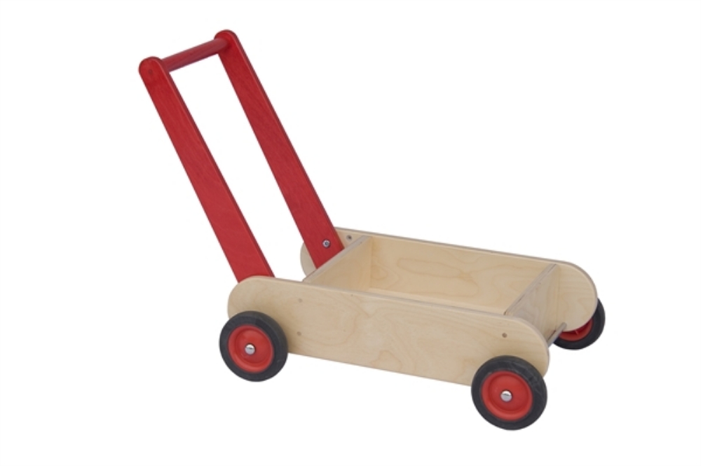 Bild von Leren loopwagen- rood Blokkenduwwagen Hout Van Dijk Toys