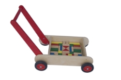 Afbeeldingen van Leren loopwagen- rood Blokkenduwwagen Hout Van Dijk Toys