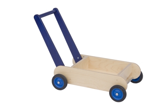 Afbeeldingen van Leren loopwagen- blauw Blokkenduwwagen Hout Van Dijk Toys