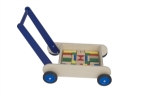 Afbeeldingen van Leren loopwagen- blauw Blokkenduwwagen Hout Van Dijk Toys