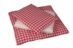 Afbeeldingen van Poppen- bedbekleding-beddegoed rood-wit geblokt Matras, dekbed en kussen 60x 20 cm Van Dijk Toys