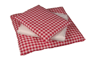 Bild von Poppen- bedbekleding-beddegoed rood-wit geblokt Matras, dekbed en kussen 60x 20 cm Van Dijk Toys