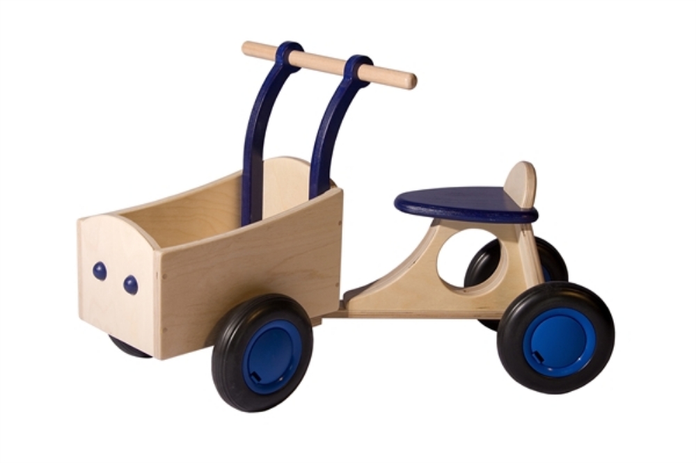 Picture of Blauwe houten bakfiets vierwieler-kinderloopfiets -Van Dijk Toys