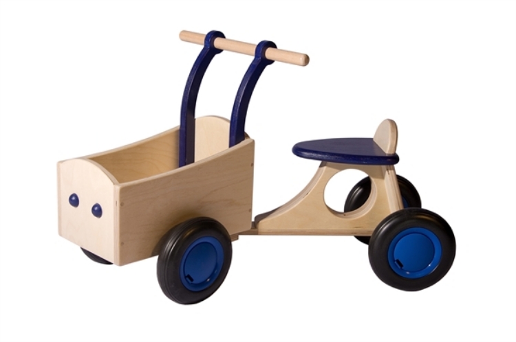 Bild von Blauwe houten bakfiets vierwieler-kinderloopfiets -Van Dijk Toys