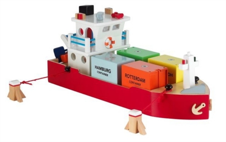 Afbeeldingen van Havenlijn Containerboot + 4 Containers New Classic Toys