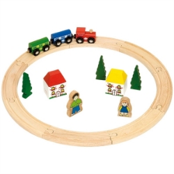 Image de Bigjigs Houten Treinbaan BJT010 – 20-delige Speelset met huisjes  Bigjigs