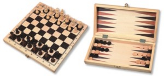 Afbeeldingen van Schaakspel en Backgammon Klapcassette 29 cm