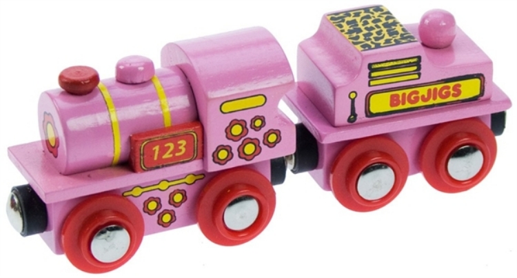 Afbeeldingen van Roze locomotief met kolentender houten treinbaan Bigjigs