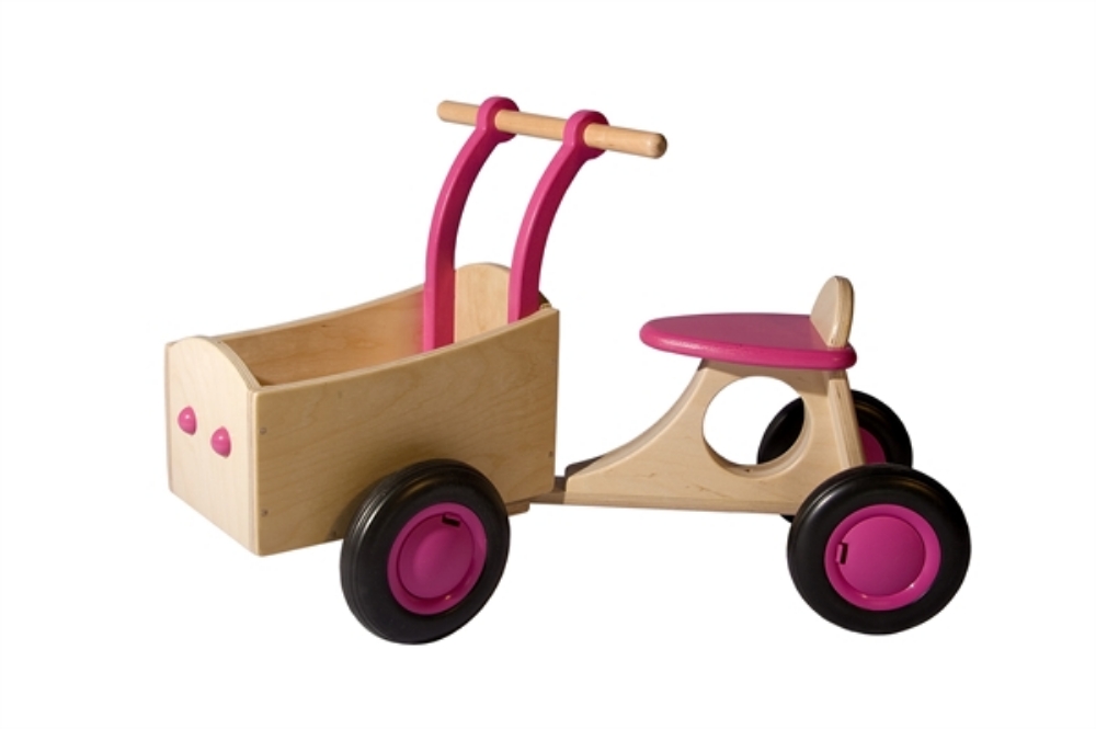 Bild von Roze houten bakfiets vierwieler -kinderloopfiets  -Van Dijk Toys