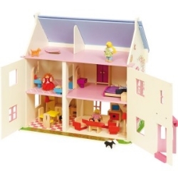 Image de Poppenhuis Roos 'Rose Cottage' met inrichting Bigjigs