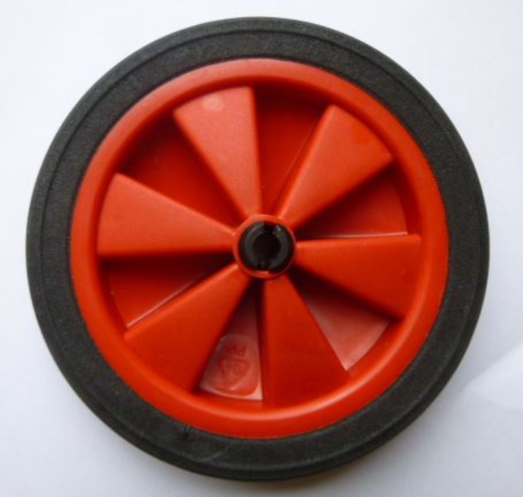 Wiel rood kunststof met zwart rubber band Ø 14 cm - Hobby