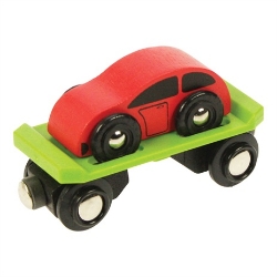 Afbeeldingen van Wagon met autootje houten treinbaan Bigjigs