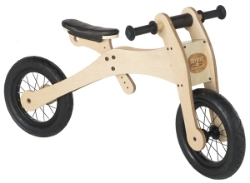 Picture of Trybike houten 2 en 3-wieler loopfiets 2-in-1, bruin zadelhoesje en kinbeschermer 