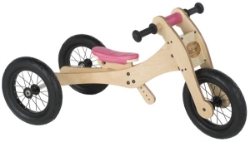 Picture of Trybike houten 2 en 3-wieler loopfiets 2-in-1, bruin zadelhoesje en kinbeschermer 