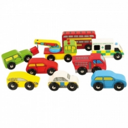 Picture of Set met 9 houten autootjes Bigjigs