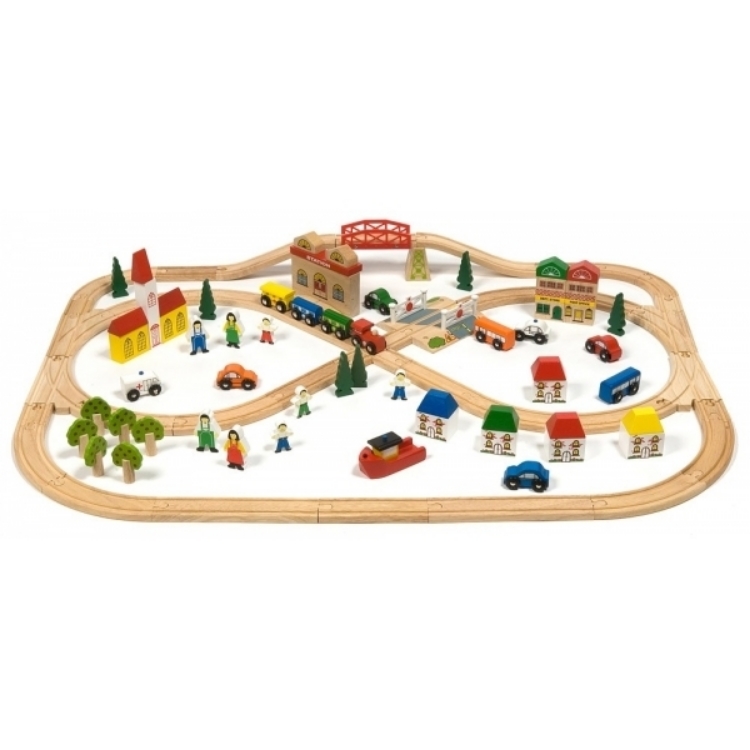 Image de Treinbaanset hout Stad en Land 101-delig Bigjigs