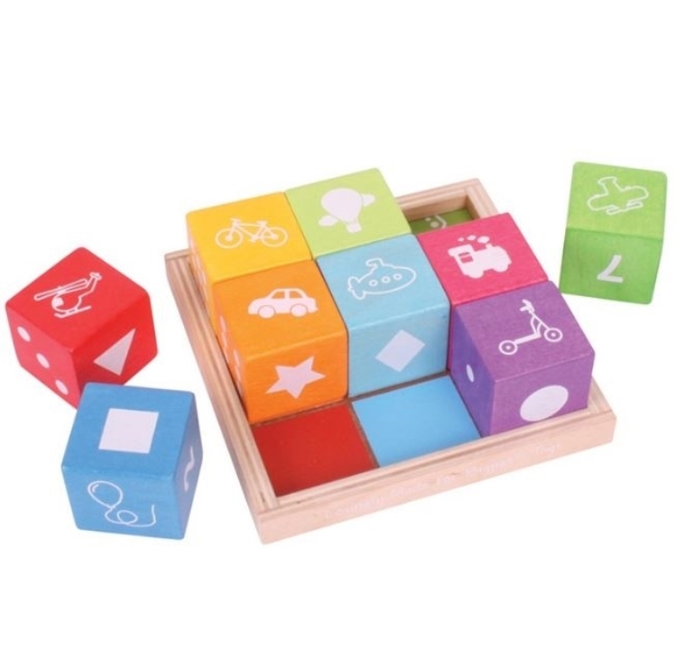 Picture of Houten gekleurde blokken met afbeelding op tray - Bigjigs - 1jr+