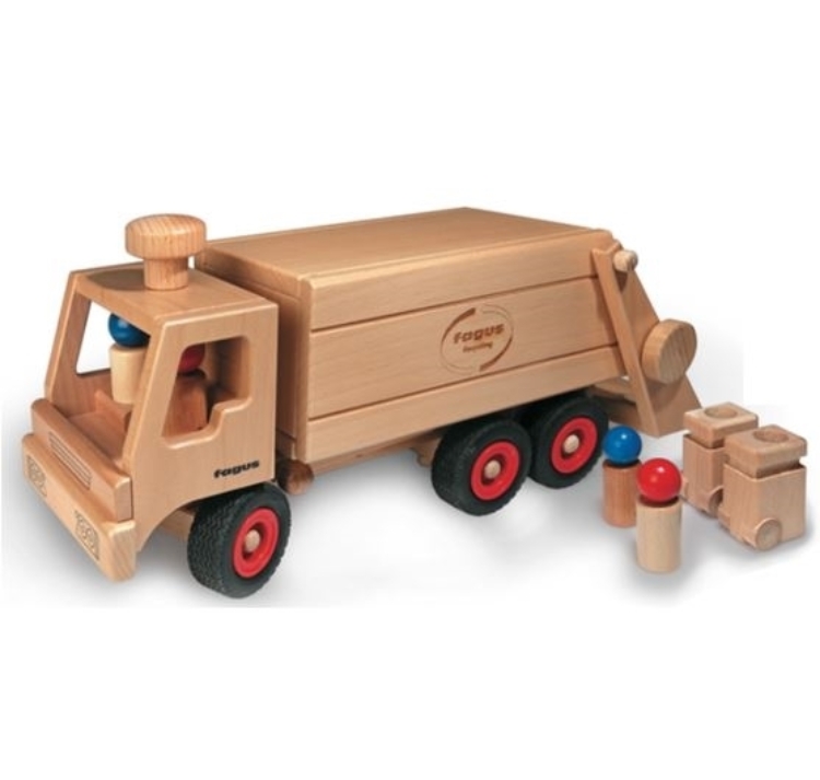 Picture of Fagus Vuilnisauto - Duurzaam houten auto met 4 poppetjes en 2 containers - 3jr+