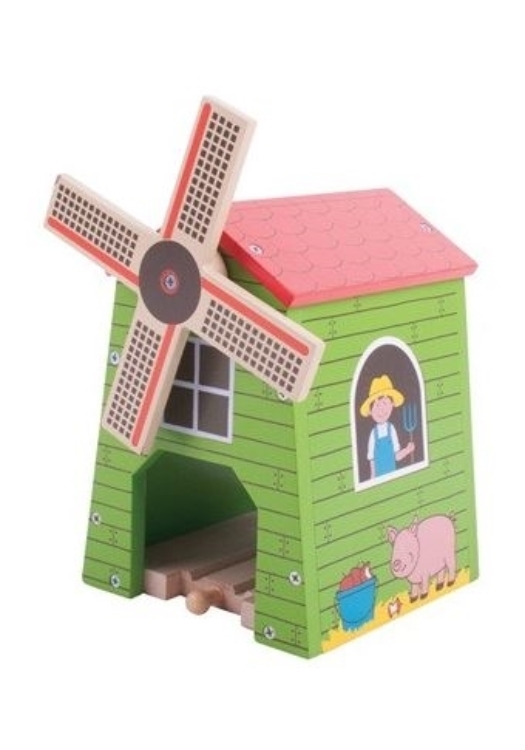 Bigjigs spoortunnel plattelands windmolen houten treinbaan BJ-BJ247 1