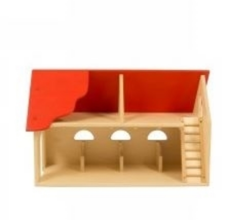 Afbeeldingen van Speelboerderij hout rood dak en trap 1+ 75x 30x 45 cm Van Dijk Toys