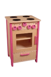 Bild von Speel keuken, fornuis kleuter naturel hout met roze. Van Dijk Toys