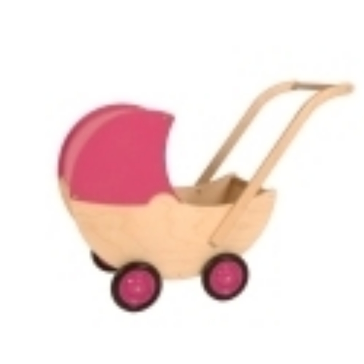 Bild von Poppenwagen naturel met vaste roze kap hout van Dijk Toys