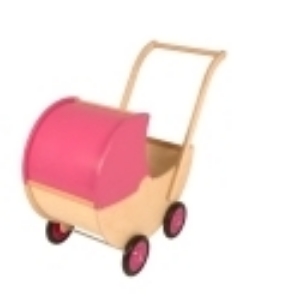 Bild von Poppenwagen naturel met vaste roze kap hout van Dijk Toys