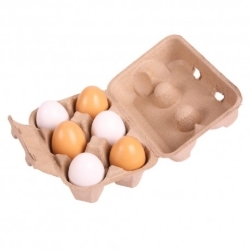 BJ-BJ711 Eierdoosje, 6 witte/bruine houten speel-eieren Bigjigs