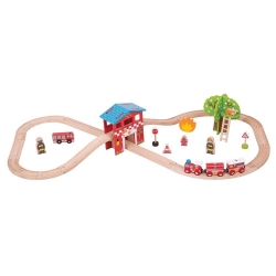 Image de Treinbaanset hout met station Brandweer- en reddingsdienst Bigjigs
