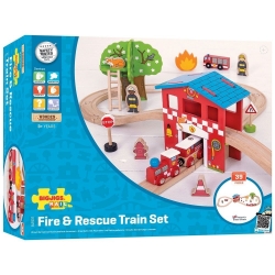 Image de Treinbaanset hout met station Brandweer- en reddingsdienst Bigjigs
