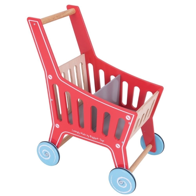 Image de Speel-winkelwagen rood/naturel hout Bigjigs
