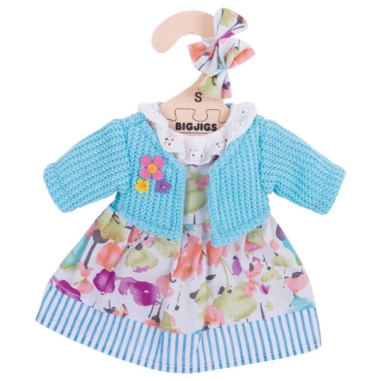 Afbeeldingen van Poppenkleding Jurk/vest bloem blauw (S) Bigjigs