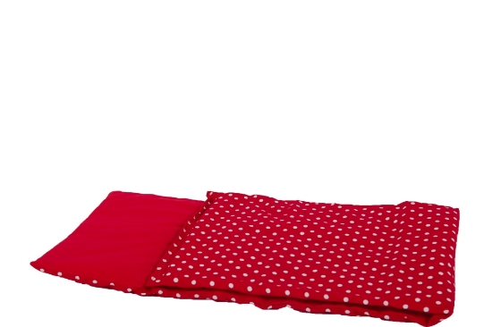 Image de Poppen-dekje -dekbed- slaapzak voor wieg, poppenbed en poppenwagen rood met witte stippen geruit 96x 32 cm Van DijkToys