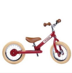Trybike Steel 2-in-1 loopfiets Vintage Rood met luchtbanden, verstelbaar zadel en stalen frame – geschikt voor kinderen van 15 maanden tot 6 jaar.