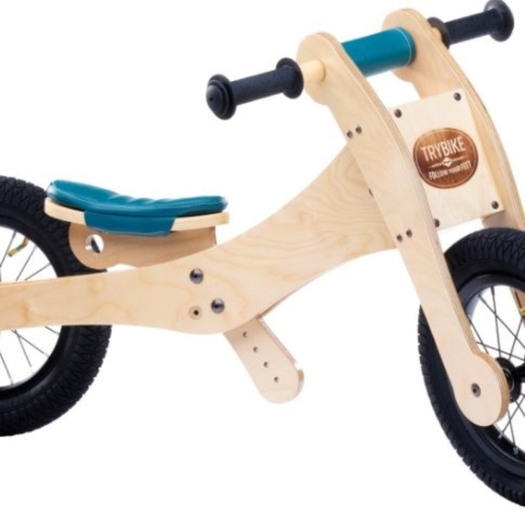 Afbeeldingen van Trybike zadelhoes en kinbeschermer Blauw – voor de Houten Trybike