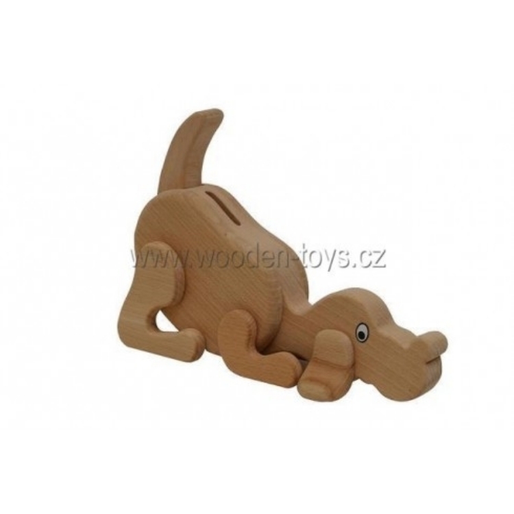 Afbeeldingen van Spaarpot Hond beukenhout
