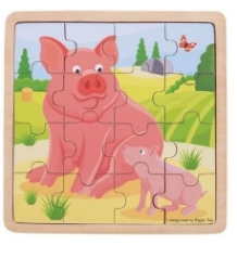 Image de Legpuzzel Varkens in frame 16 stukjes 2jr+ Bigjigs