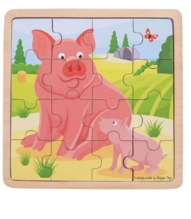 Afbeeldingen van Legpuzzel Varkens in frame 16 stukjes 2jr+ Bigjigs