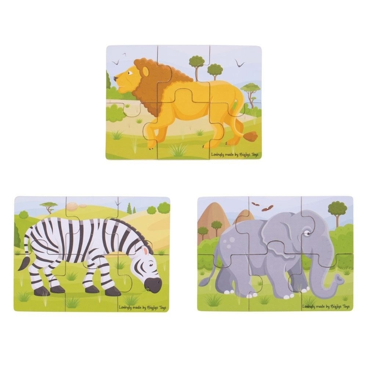 Image de 3 Puzzels van 6 stukjes Safari 2jr+ Bigjigs