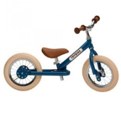 Trybike Steel 2-in-1 loopfiets Vintage Blauw met stalen frame, luchtbanden en verstelbaar zadel – geschikt voor kinderen van 15 maanden tot 6 jaar.