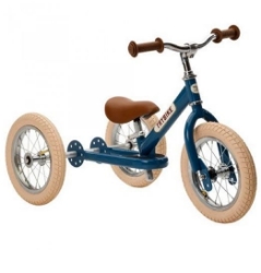 Trybike Steel 2-in-1 loopfiets Vintage Blauw met stalen frame, luchtbanden en verstelbaar zadel – geschikt voor kinderen van 15 maanden tot 6 jaar.