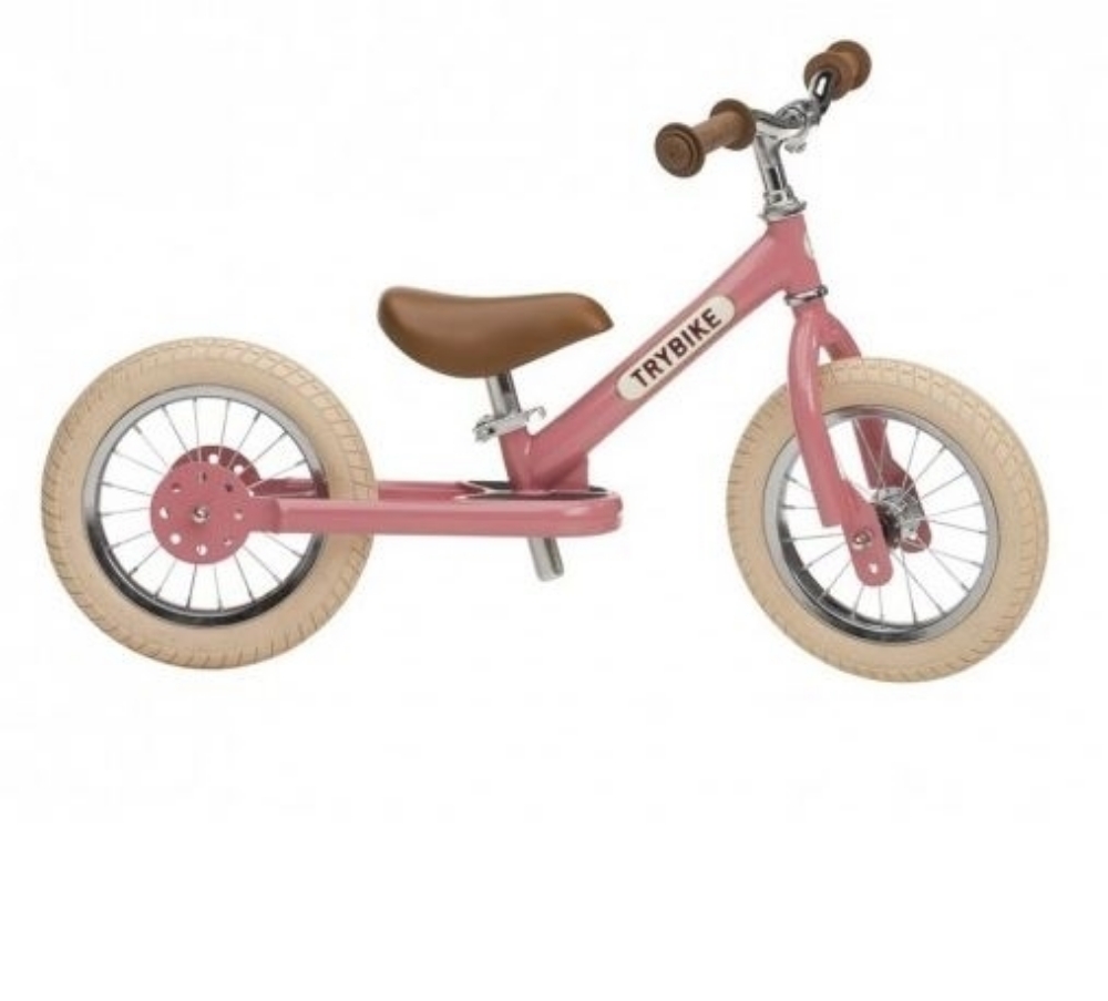 Image de Trybike 2-wieler loopfiets staal vintage roze