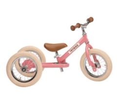 Trybike Steel 2-in-1 loopfiets Vintage Roze met luchtbanden, verstelbaar zadel en stalen frame – geschikt voor kinderen van 15 maanden tot 6 jaar.