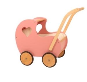 Bild von Poppenwagen vintage oud-roze met open  hart hout Van Dijk Toys