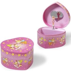 Byouxmuziekdoos Hart Elfje roze met Sterretjes – Hartvormige Sieraden-muziekdoos – vanaf 3 jaar