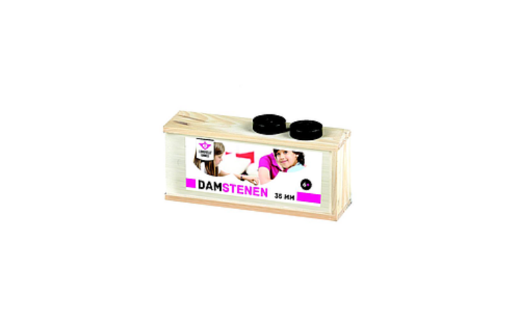 Afbeeldingen van Damstenen, essenhout, zwart en naturel in houten kist, ⌀ 35 mm
