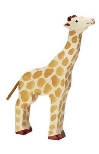 Bild von Giraffe kop omhoog etend Holztiger