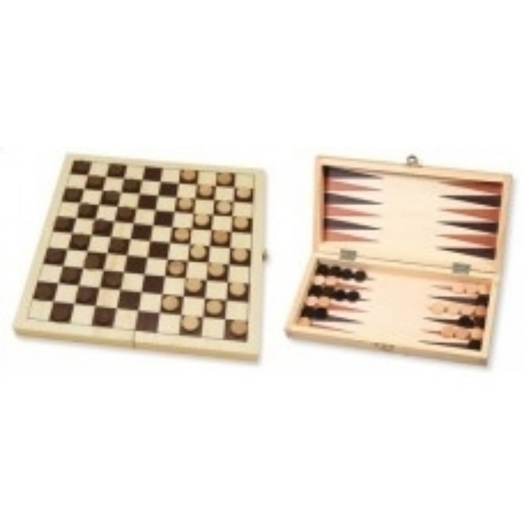 Image de Damspel en Backgammonspel in houten klapkist 