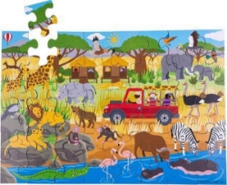 Afbeeldingen van Vloerpuzzel hout Safari-avontuur 48 stukjes 3jr+ Bigjigs